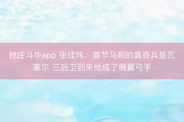 抢庄斗牛app 张佳玮:首节马刺的真奇兵是瓦塞尔 三后卫到来他成了侧翼弓手